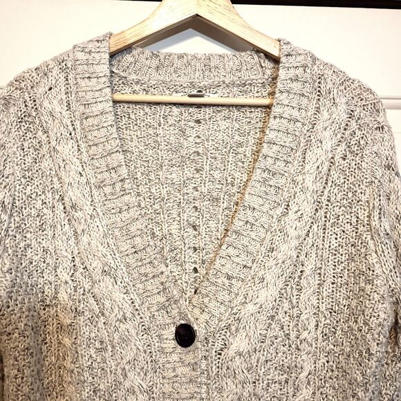 American Eagle Chunky Cropped Cardigan Oatmeal Gray Open Knit Womens M Academia - Picture 3 of 12